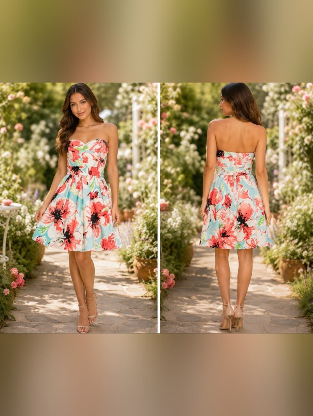 Garden Floral Strapless Fit & Flare Party Dress Tie Waist Size 5